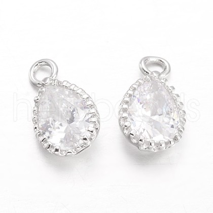 Teardrop Brass Cubic Zirconia Charms KK-L134-23P-1