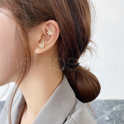 Brass Micro Pave Clear Cubic Zirconia Cuff Earrings WG54726-04-1