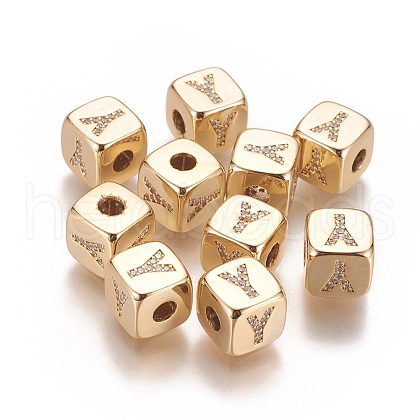 Brass Micro Pave Cubic Zirconia Beads KK-K238-16G-Y-1
