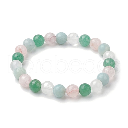 8mm Round Natural Rose Quartz & Amazonite & Green Aventurine & Quartz Crystal Beaded Stretch Bracelets for Women BJEW-JB10625-02-1