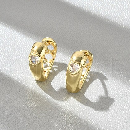 Heart Brass Micro Pave Clear Cubic Zirconia Hoop Earrings EJEW-D311-138G-1
