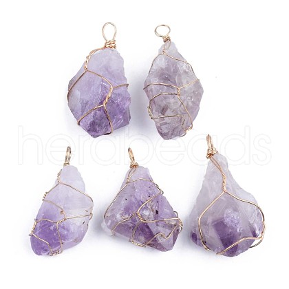 Rough Raw Natural Amethyst Pendants G-S359-175-1