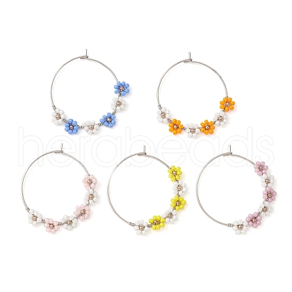 Flower Glass Seed Wine Glass Charms AJEW-JO00189-1