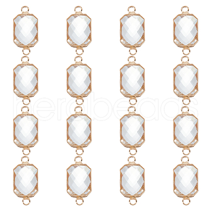 BENECREAT 16Pcs Brass Pave Clear Glass Connector Charms FIND-BC0013-16G-1