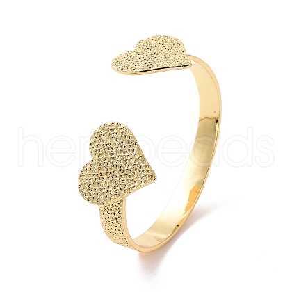 Brass Double Heart Open Cuff Bangle for Women BJEW-P280-01G-1
