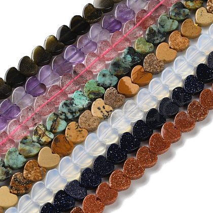 Opalite/Synthetic Goldstone/Natural Golden Sheen Obsidian/Amethyst/Strawberry Quartz Beads Strands G-M403-A45-02-1