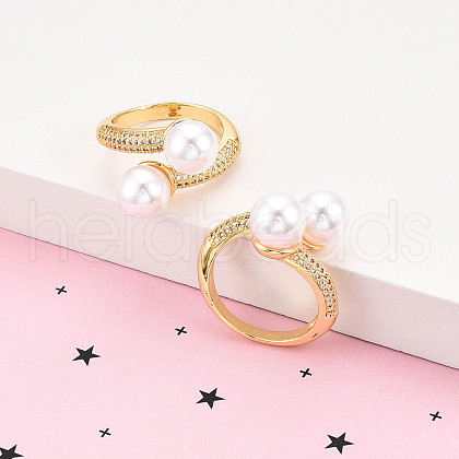 Brass Micro Pave Clear Cubic Zirconia Cuff Rings for Women KK-T074-26G-1