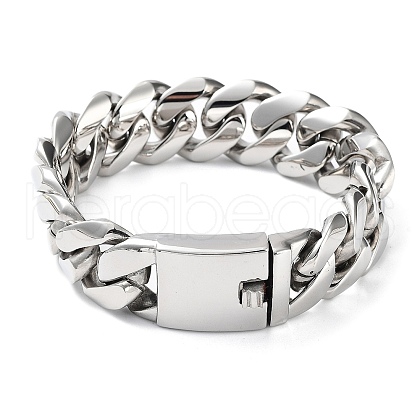 304 Stainless Steel Cuban Link Chains Bracelets for Men & Women BJEW-D031-21B-P-1