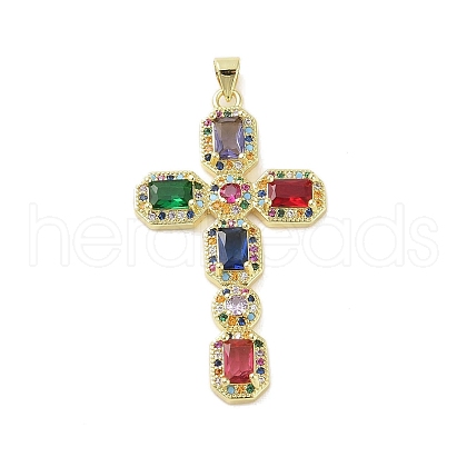 Real 18K Gold Plated Brass Micro Pave Random Color Cubic Zirconia Pendants KK-A209-07D-G-1