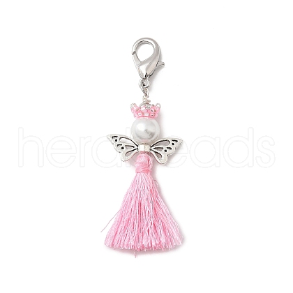 Angel Glass Pearl & MIYUKI Seed Beaded & Polycotton Tassel Pendant Decorations HJEW-MZ00198-04-1