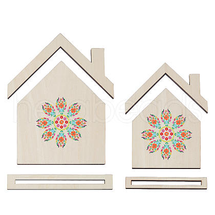 SUPERFINDINGS 2Pcs 2 Styles House Shaped Wood Embroidery Display Card Holders ODIS-FH0001-19-1