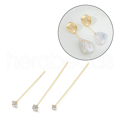 Brass Micro Pave Clear Cubic Zirconia Head Pins KK-M306-09G-01-1