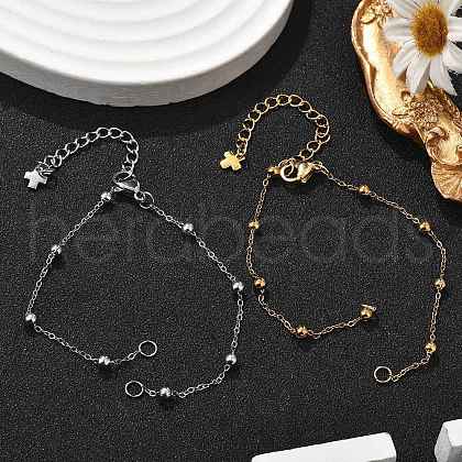 2Pcs 2 Colors 304 Stainless Steel Round Ball Cable Chain Bracelet Making AJEW-JB01331-1