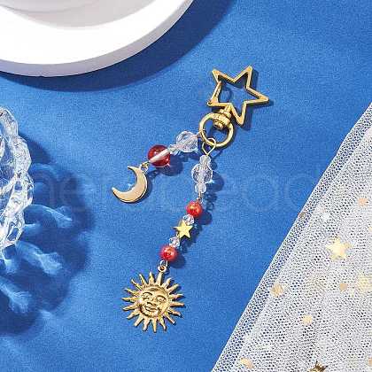 Electroplate Glass Beads with Brass Beads Rack Plating Brass Pendants and 201 Stainless Steel Pendants Opaque Acrylic Beads Decorations HJEW-JM03030-1