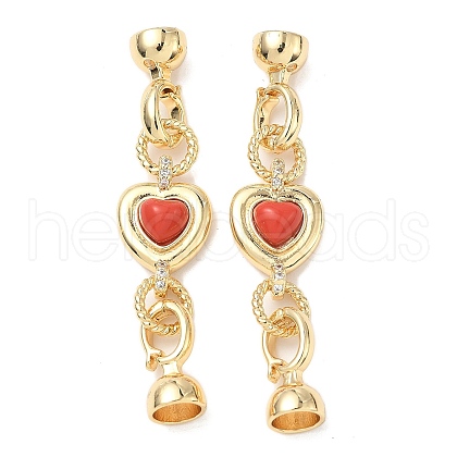 Heart Brass Micro Pave Clear Cubic Zirconia Fold Over Clasps KK-U059-42G-1