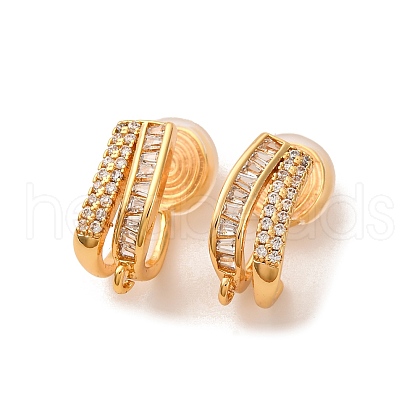 Brass Micro Pave Clear Cubic Zirconia Clip-on Earring Findings KK-K382-34G-1