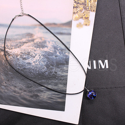 Luminous Zinc Alloy & Glass Flat Round with Constellation Pendant Black Korean Waxed Cord Necklaces WG08639-02-1