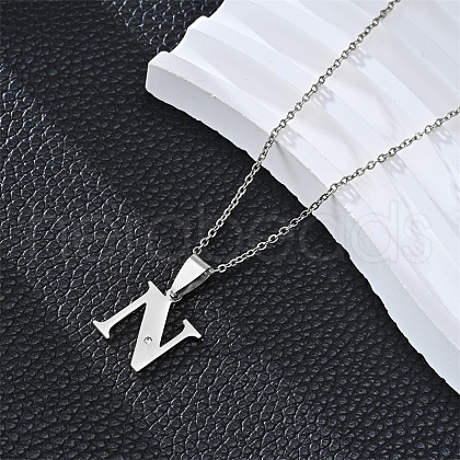 201 Stainless Steel Crystal Rhinestone Initial Pendant Necklaces FS-WG28760-08-1