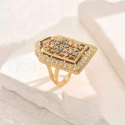Brass Micro Pave Cubic Zirconia Geometric Statement Finger Rings for Women LY2631-5-1