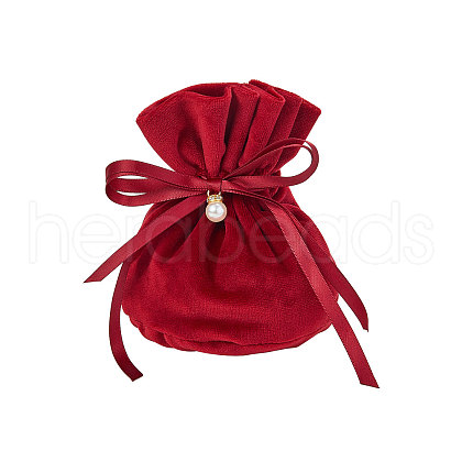 Velvet Jewelry Bags with Drawstring & Plastic Imitation Pearl TP-CJC0001-03A-1