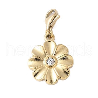 304 Stainless Steel Rhinestone Flower Pendant Decoration STAS-S165-40G-1