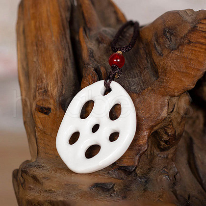 Retro Ethnic Porcelain Pendant Adjustable Polyester Cord Necklaces for Women FS-WGD020A-17-1