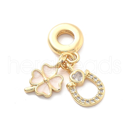 Rack Plating Brass Clear Cubic Zirconia European Dangle Charms KK-Q017-28G-1