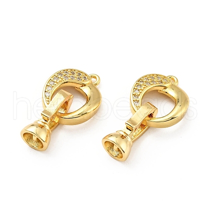 Rack Plating Brass Micro Pave Clear Cubic Zirconia Fold Over Clasps KK-E034-23G-1