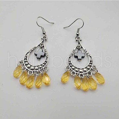 Bohemian Teardrop Tassel Alloy Pave Cubic Zirconia Dangle Earrings for Women TA8564-1-1
