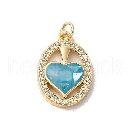 Oval with Heart Brass Micro Pave Cubic Zirconia Pendants KK-K385-070G-01-1