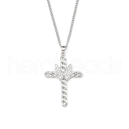 Brass Micro Pave Clear Zirconia Cross Pendant Necklaces NJEW-M211-05B-P-1