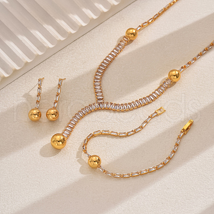 Round Brass Pave Cubic Zirconia Stud Earrings & Necklaces & Bracelets Sets for Women's Banquets and Weddings TZ4206-1