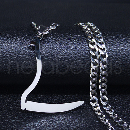 304 Stainless Steel Grim Reape Scythe Pendant Necklaces NJEW-H065-22P-1