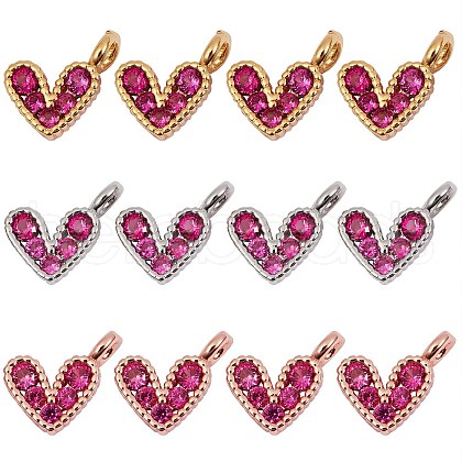 12Pcs 3 Colors Brass Micro Pave Cubic Zirconia Charms ZIRC-SZ0001-58-1