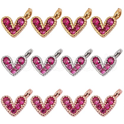 12Pcs 3 Colors Brass Micro Pave Cubic Zirconia Charms ZIRC-SZ0001-58-1