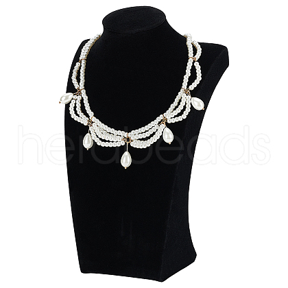 Velvet with Wood Bust Necklace Display Stands NDIS-WH0016-06-1