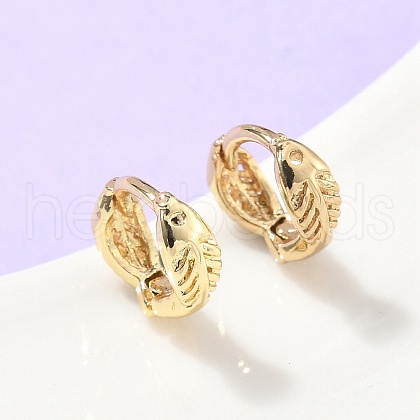 Fishbone Brass Hoop Earrings EJEW-Z102-32G-1