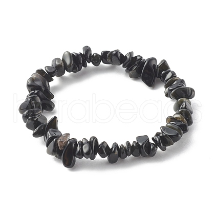 Chip Natural Obsidian Stretch Beaded Bracelets for Kids BJEW-JB06305-07-1