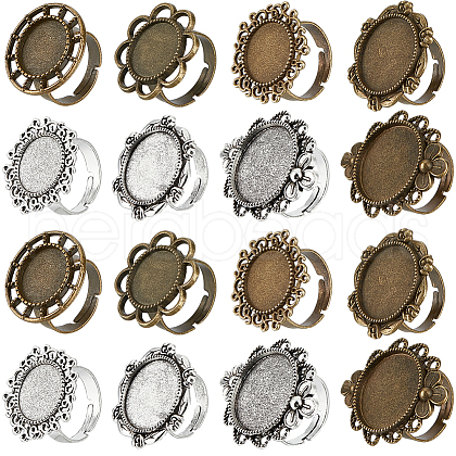 SUNNYCLUE 16Pcs 8 Style Adjustable Alloy Finger Rings Components FIND-SC0008-68-1