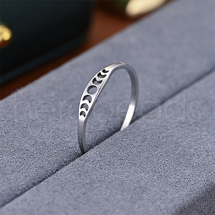 Hollow Moon Phase 304 Stainless Steel Finger Rings FS-WG454BE-02-1