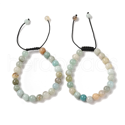 8mm Round Natural Flower Amazonite Braided Bead Bracelets BJEW-C067-01B-23-1