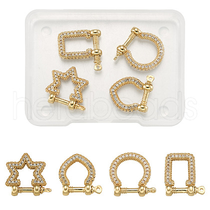 4Pcs 4 Style Brass Micro Pave Clear Cubic Zirconia D-Ring Anchor Shackle Clasps ZIRC-PJ0001-02-1
