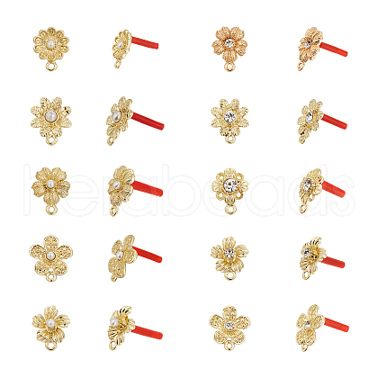 Unicraftale 20Pcs 10 Styles Rack Plating Golden Alloy with Rhinestone and ABS Pearl Stud Earring Findings EJEW-UN0002-38-1