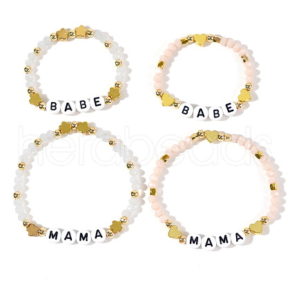 Mother's Day 4Pcs 4 Styles Thanksgiving Day Mama & Babe Glass Beads Stretch Bracelet Set for Mon & Child IC5394-1-1