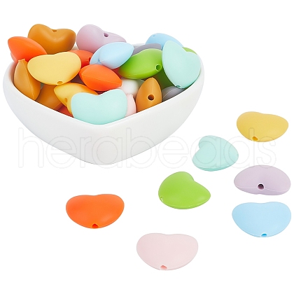 SUNNYCLUE 40Pcs 10 Colors Heart Silicone Beads for Keychain Making Cute Silicone Beads Bulk Silicone Bead Kit for Jewelry DIY Craft Making SIL-SC0001-95-1