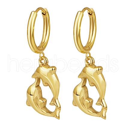 Summer Beach Dolphin Stainless Steel Huggie Hoop Dangle Earrings for Women WM0580-7-1