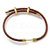 Brass Column Bar Link Bracelet with Leather Cords BJEW-G675-05G-12-1