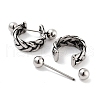 Braided 316 Surgical Stainless Steel Shield Barbell Hoop Earrings EJEW-Z050-58A-AS-2