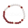Shell Pearl Bead & Natural Carnelian Round Beaded Bracelets for Women BJEW-JB11937-01-2