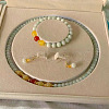 Natural Jadeite Round Beaded Necklaces & Beaded Bracelets & Dangle Earrings Sets WGE6446-06-1
